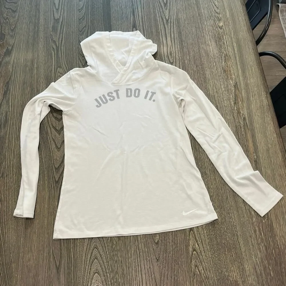 Nike Women’s Just Do It Hoodie Sweatshirt Dri-Fit Long Sleeve White Size XS